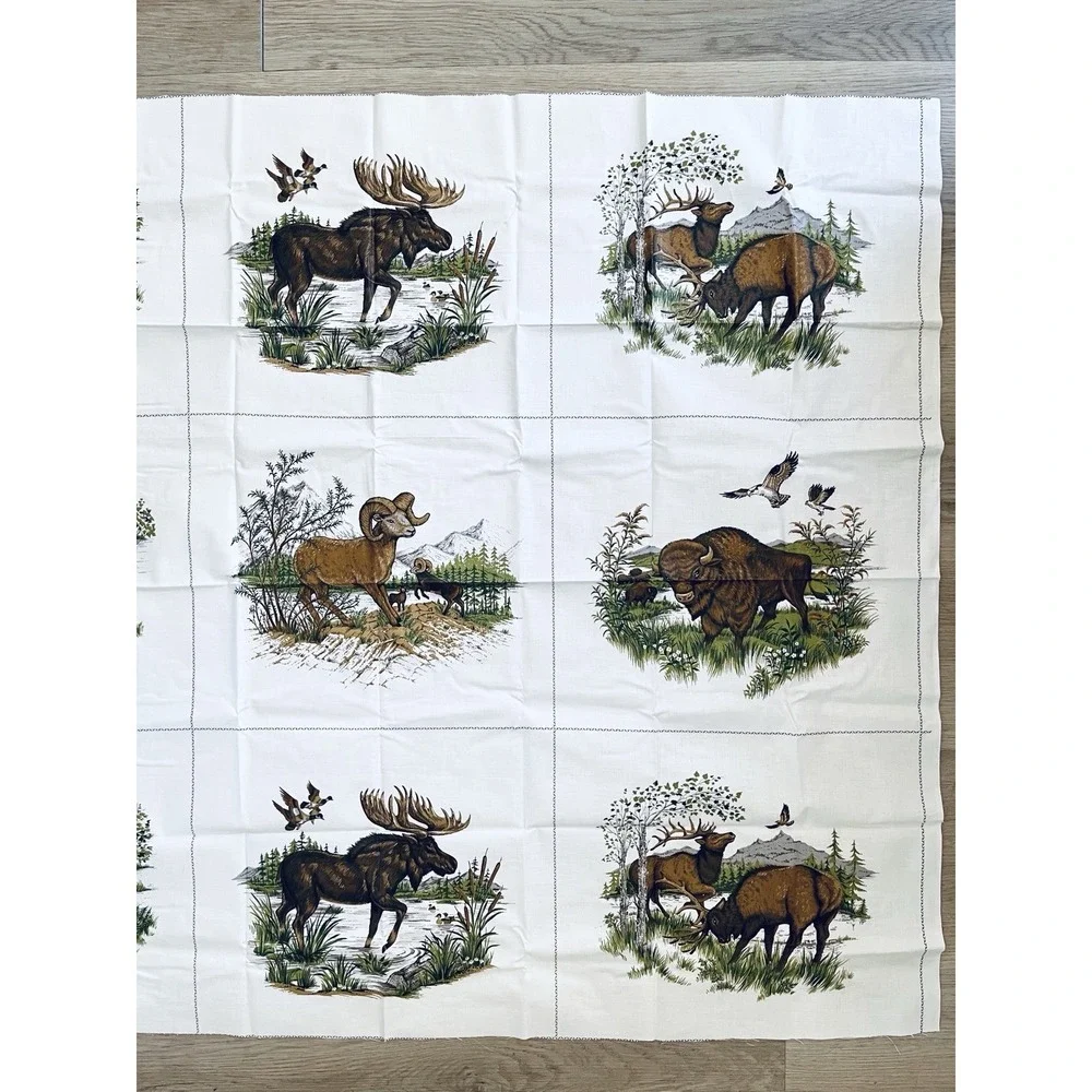 Cranston Fabric Ivory Panels Native American Wildlife Moose Bear Buffalo 37 x 45